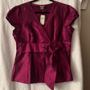 Ann Taylor Burgundy Wrap Blouse